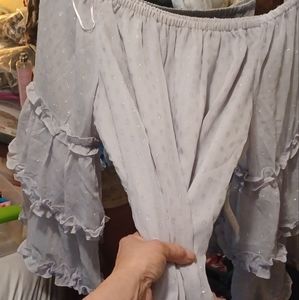 Womens NWT XL Silver Ruffled Off Shoulder Party Blouse